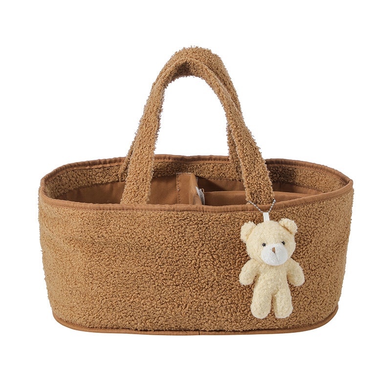 New Storage Bag For Toys And Towels With Four Side Pockets, Teddy Velvet Cloud Velvet Diaper Storage Basket - Image 3