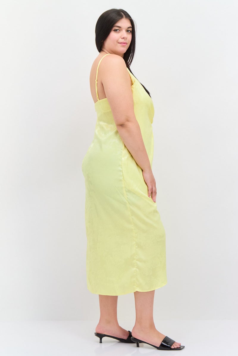 Flounce London Women Plus Size Floral Pattern Midi Dress, Yellow - Image 3