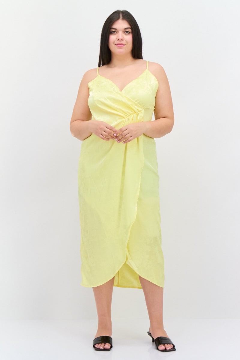 Flounce London Women Plus Size Floral Pattern Midi Dress, Yellow - Image 1