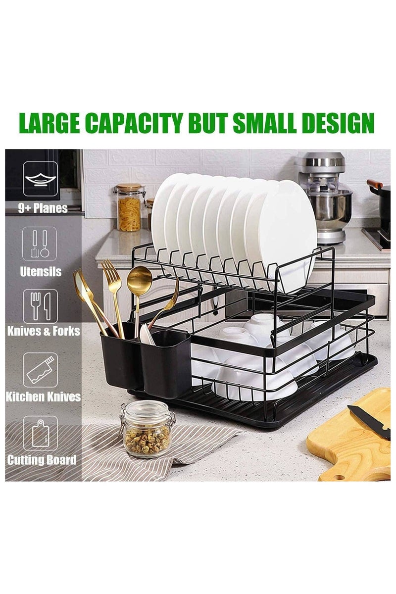 Dish Drying Rack 2 Tier, Kitchen Dish Rack with Utensil Holder, Cutting Board Holder, Drainboard Tray, Rotatable Drainage System, Rust Proof Dish Drainer, Large Countertop Dish Drying Stand, Antibacterial Plate Rack Organizer  - Image 2
