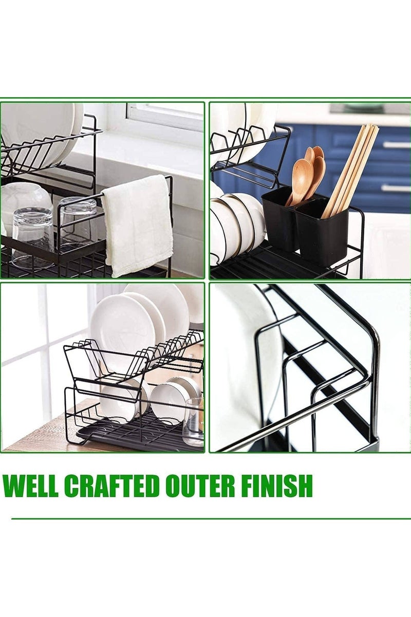 Dish Drying Rack 2 Tier, Kitchen Dish Rack with Utensil Holder, Cutting Board Holder, Drainboard Tray, Rotatable Drainage System, Rust Proof Dish Drainer, Large Countertop Dish Drying Stand, Antibacterial Plate Rack Organizer  - Image 3