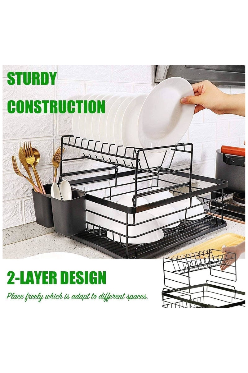 Dish Drying Rack 2 Tier, Kitchen Dish Rack with Utensil Holder, Cutting Board Holder, Drainboard Tray, Rotatable Drainage System, Rust Proof Dish Drainer, Large Countertop Dish Drying Stand, Antibacterial Plate Rack Organizer  - Image 4