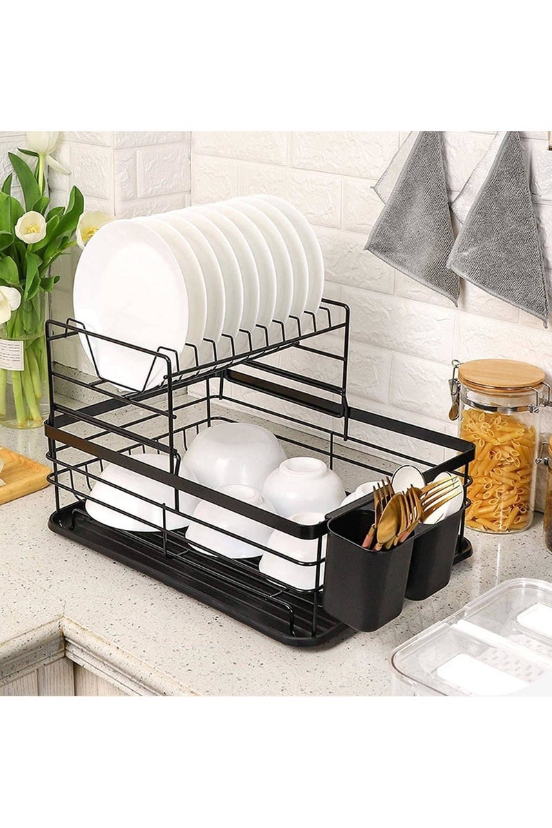 Dish Drying Rack 2 Tier, Kitchen Dish Rack with Utensil Holder, Cutting Board Holder, Drainboard Tray, Rotatable Drainage System, Rust Proof Dish Drainer, Large Countertop Dish Drying Stand, Antibacterial Plate Rack Organizer  - Image 5