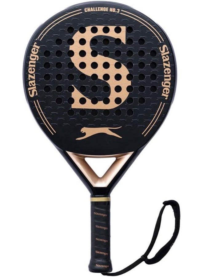 Slazenger Padel Challenge No 3 Round 6K Karbon Racket, Black/Gold, One Size - Image 1