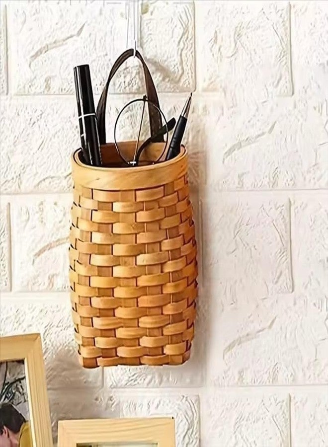 Koolouispoper Small Hand-Woven Wood Storage Basket Portable Wall Hanging Flower Basket Organizer Fruit Vegetable Rattan Box Home Decoration - Image 3