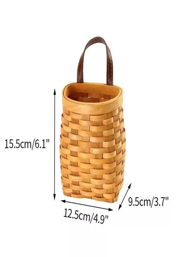 Koolouispoper Small Hand-Woven Wood Storage Basket Portable Wall Hanging Flower Basket Organizer Fruit Vegetable Rattan Box Home Decoration - Image 2