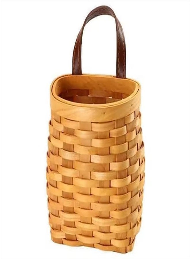 Koolouispoper Small Hand-Woven Wood Storage Basket Portable Wall Hanging Flower Basket Organizer Fruit Vegetable Rattan Box Home Decoration - Image 1