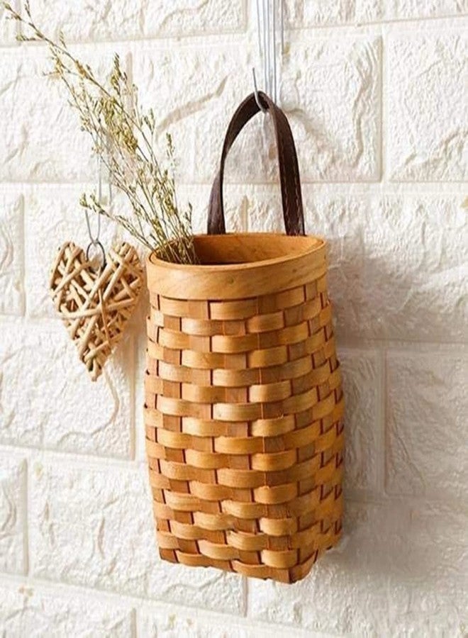 Koolouispoper Small Hand-Woven Wood Storage Basket Portable Wall Hanging Flower Basket Organizer Fruit Vegetable Rattan Box Home Decoration - Image 4