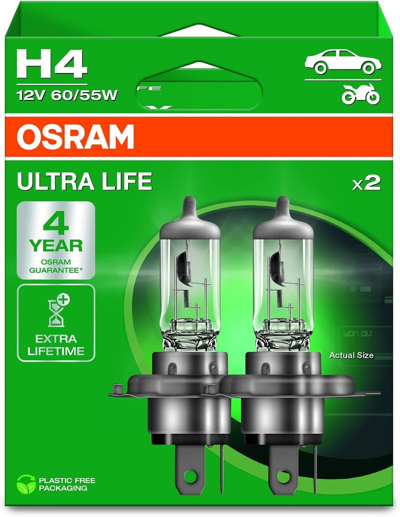 أوسرام مصباح إشارة هالوجين Ultra Life P21W، مصباح فرامل، مصباح ضباب خلفي، رقم المنتج: 7506ULT-2BL، مناسب للسيارات بجهد 12 فولت، عبوة تحتوي على قطعتين، لون أبيض - Image 1