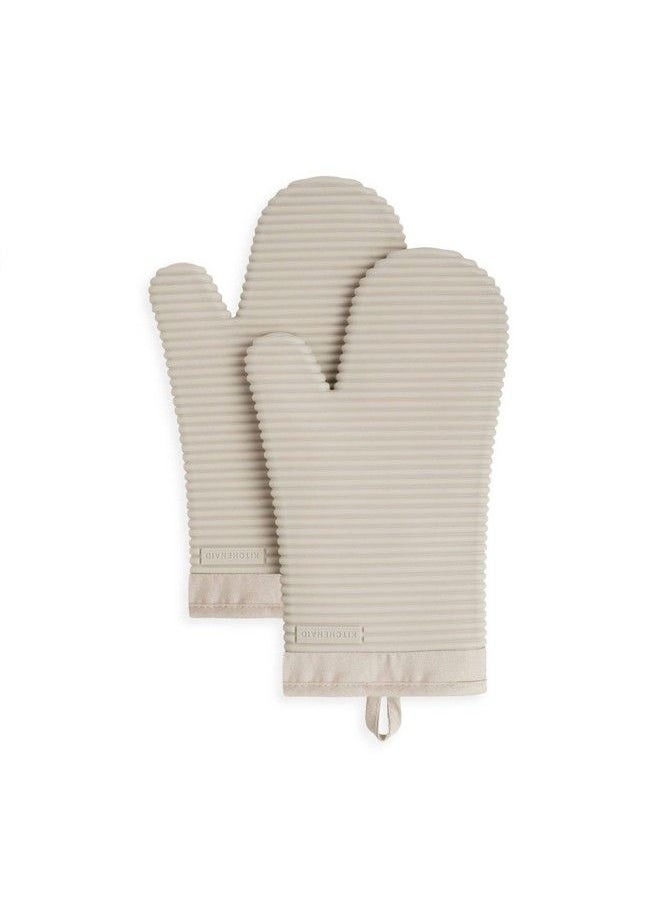 KitchenAid Ribbed Soft Silicone Oven Mitt Set 7"X13" Milkshake 2 Count  - Image 2