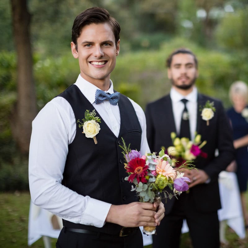 Sherr 20 Pcs Rose Boutonniere for Men Wedding Corsage Rose Groom and Groomsmen Boutonniere with Artificial Flower for Rustic Vintage Wedding Ceremony Anniversary Dinner Prom Party (White) - Image 5