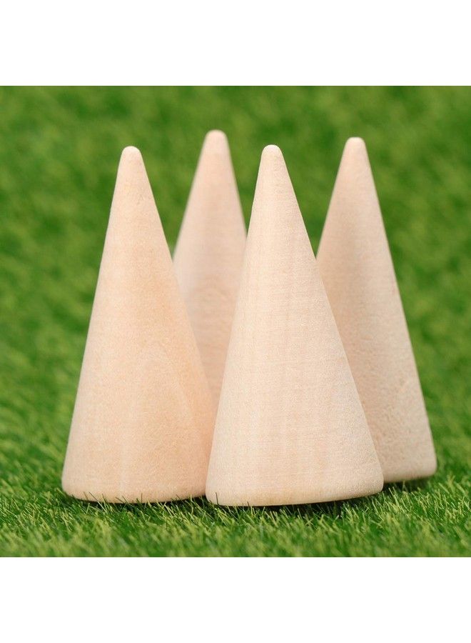 EXCEART 10Pcs Wood Craft Cone Diy Wooden Cone Unpainted Wood Cone Ornament To Paint Wood Cone Ring Holder Jewelry Display Stand 2.5X5Cm - Image 3