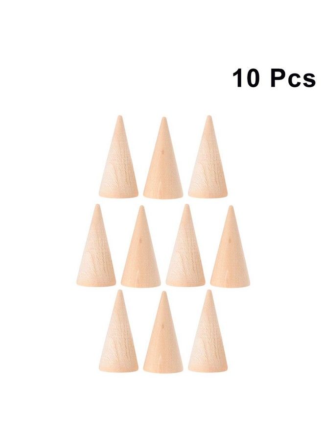 EXCEART 10Pcs Wood Craft Cone Diy Wooden Cone Unpainted Wood Cone Ornament To Paint Wood Cone Ring Holder Jewelry Display Stand 2.5X5Cm - Image 4
