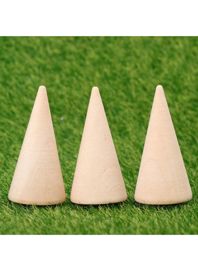 EXCEART 10Pcs Wood Craft Cone Diy Wooden Cone Unpainted Wood Cone Ornament To Paint Wood Cone Ring Holder Jewelry Display Stand 2.5X5Cm - Image 5