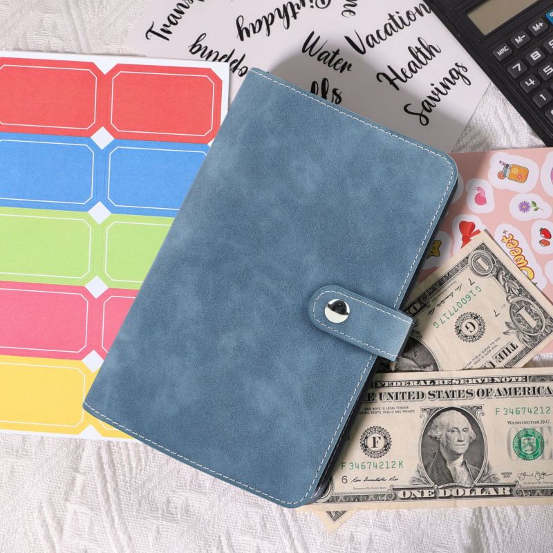 A6 Ring Binder: 7.45 X 5.2 Inches Light Blue PU Leather - Tear-Resistant Waterproof PVC Pockets Budget Planner for Personal Finance Organization - Image 2