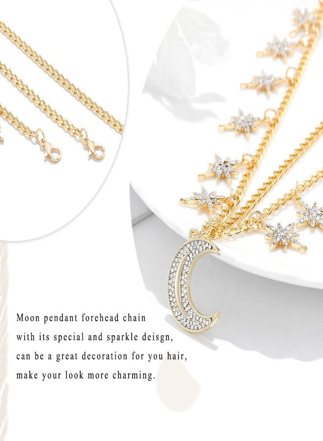 Urieo Boho Moon Head Chain Gold Headpiece Jewelry Tassel Crystal Hair Accessories for Women - Image 3