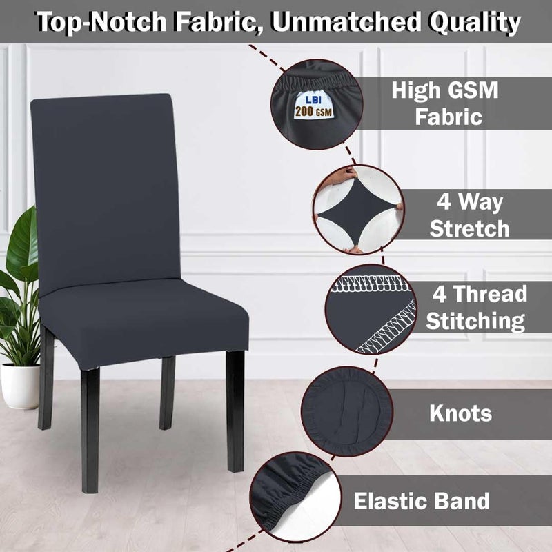 HOTKEI Pack of 2 Dark Grey Color Elastic Stretchable Dining Table Chair Seat Cover Protector Slipcover for Dining Table Chair Covers Stretchable 1 Piece Pack of 2 Seater - Image 4