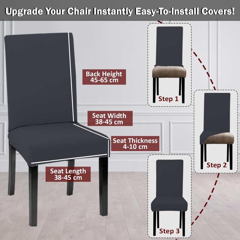 HOTKEI Pack of 2 Dark Grey Color Elastic Stretchable Dining Table Chair Seat Cover Protector Slipcover for Dining Table Chair Covers Stretchable 1 Piece Pack of 2 Seater - Image 3
