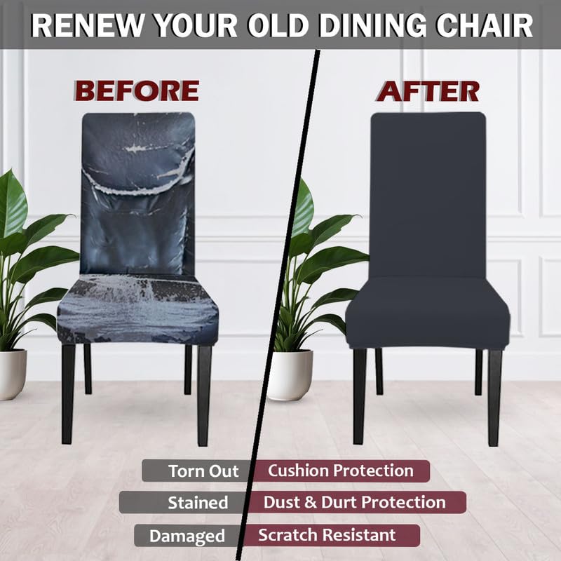 HOTKEI Pack of 2 Dark Grey Color Elastic Stretchable Dining Table Chair Seat Cover Protector Slipcover for Dining Table Chair Covers Stretchable 1 Piece Pack of 2 Seater - Image 2