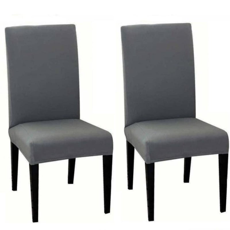 HOTKEI Pack of 2 Dark Grey Color Elastic Stretchable Dining Table Chair Seat Cover Protector Slipcover for Dining Table Chair Covers Stretchable 1 Piece Pack of 2 Seater - Image 1