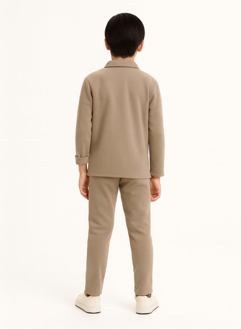 victor and jane Boys’ Utility Jacket & Jogger Set – Beige - Image 3