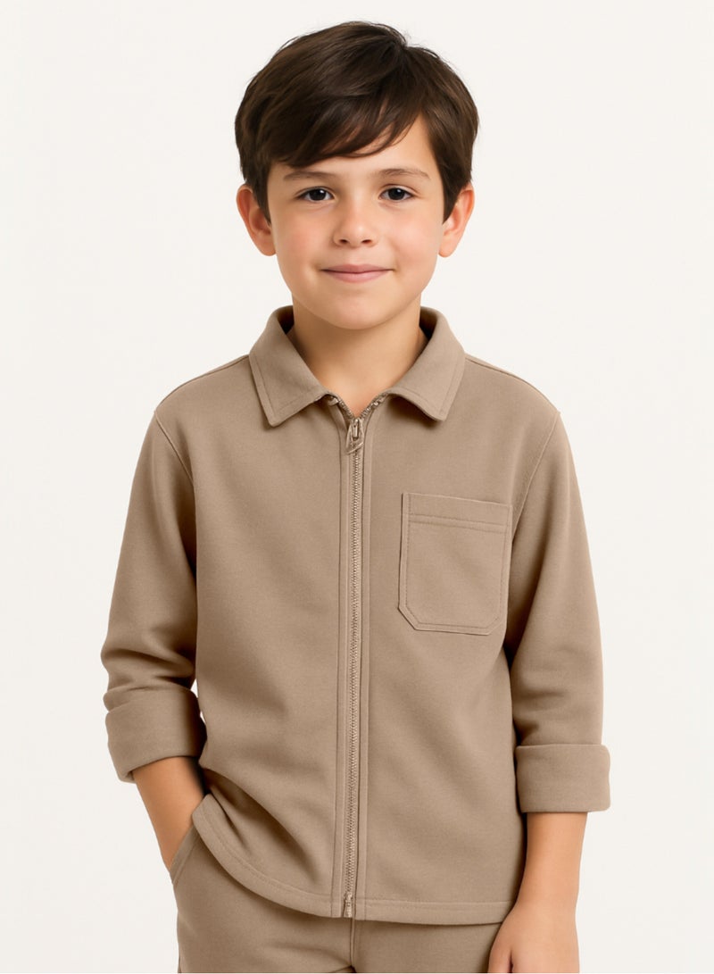 victor and jane Boys’ Utility Jacket & Jogger Set – Beige - Image 4