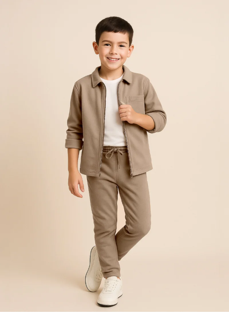 victor and jane Boys’ Utility Jacket & Jogger Set – Beige