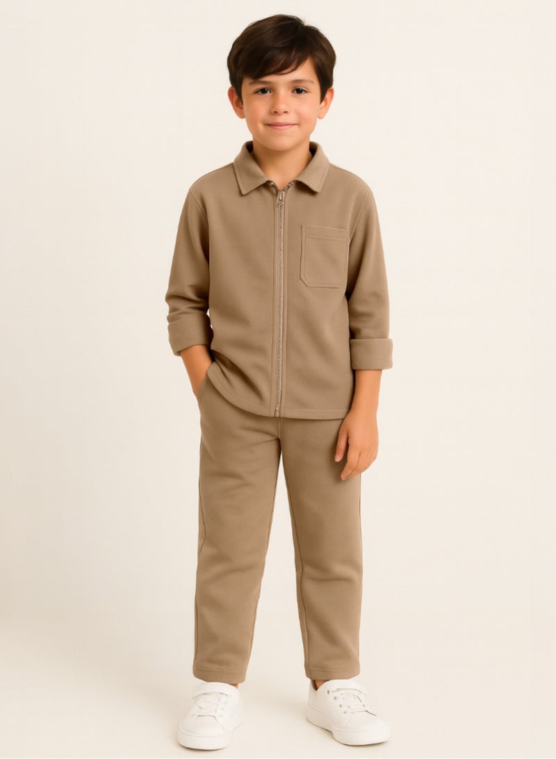 victor and jane Boys’ Utility Jacket & Jogger Set – Beige - Image 2