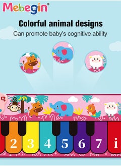 MEBEGIN 80*35cm Piano Mat with 8 Keys, Musical Dance Carpet with Adjustable Volum and Different Animal Sounds, Waterproof Keyboard Floor Piano Mat, Multifunctional Musical Play Mat, Educational and Learning Toys, 3 AA Batteries (Not Included)  - Image 3