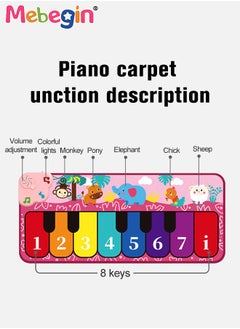 MEBEGIN 80*35cm Piano Mat with 8 Keys, Musical Dance Carpet with Adjustable Volum and Different Animal Sounds, Waterproof Keyboard Floor Piano Mat, Multifunctional Musical Play Mat, Educational and Learning Toys, 3 AA Batteries (Not Included)  - Image 4