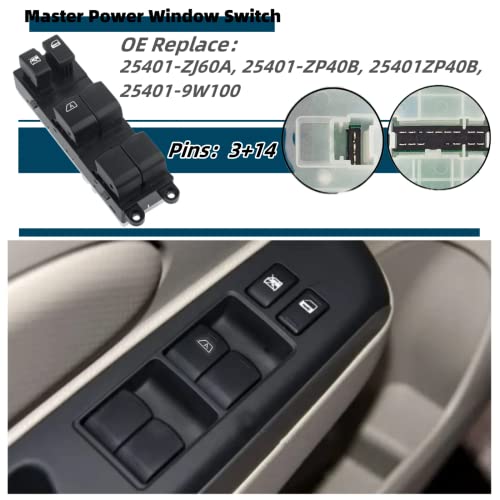 MOJTBE 25401-ZJ60A Driver Side Master Power Window Switch for Nissan Sentra 2008-2012, Nissan Pathfinder 2005-2007, Replace OE 25401-ZE80A, 25401-ZP40B, 25401-9W100, 25401-ZJ60A - Image 2