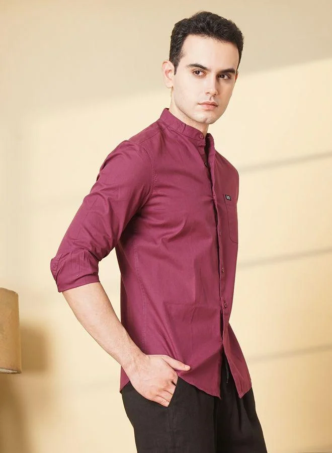 The Indian Garage Co Men Regular Fit Solid Full Sleeves Mandarin Collar Casual Shirt
