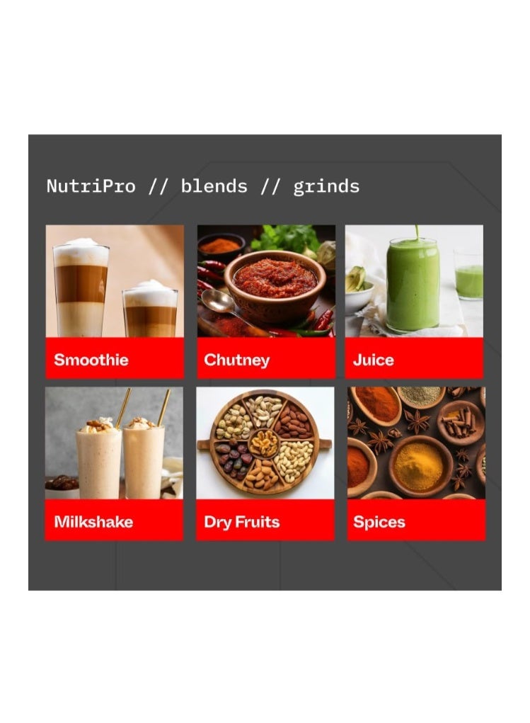 nutripro خلاط نوتري برو 500 واط | عصارة ومطحنة وجهاز صنع العصائر (فضي، وعاءان) - ضمان لمدة عام - Image 5