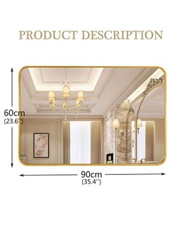 GoldenLike Bathroom Mirror,Rectangle Wall Mirror Aluminum Frame Full Length Mirror Modern Large Hanging Dressing Mirror Wall Mounted Vanity Makeup Mirror For Bathroom Vanity Living Room Lhj-60X90 Cm  - Image 3