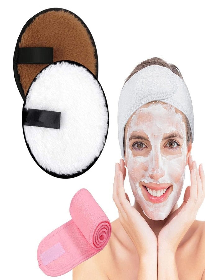 AKADO Face Cleansing Reusable Sponge Puff Makeup Washing Pad Deep Cleansing 2 pc & Adjustable 1pc cotton Facial Headband For Women And Men - Multi Color. - Image 1