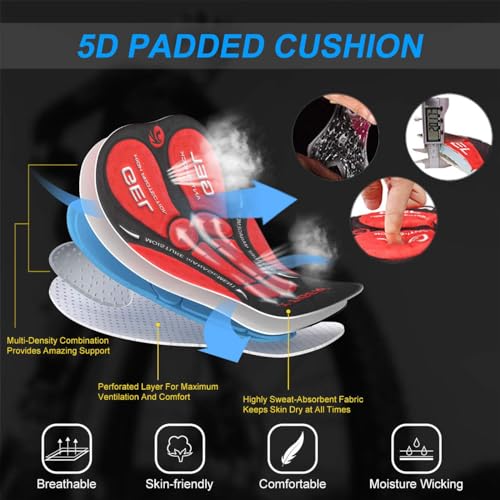Xtiger X-TIGER Men's Cycling Underwear Shorts 5D Padded Gel,MTB Biking Shorts Pants with Breathable,Adsorbent Design Black Red - Image 3