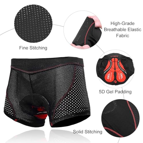 Xtiger X-TIGER Men's Cycling Underwear Shorts 5D Padded Gel,MTB Biking Shorts Pants with Breathable,Adsorbent Design Black Red - Image 4