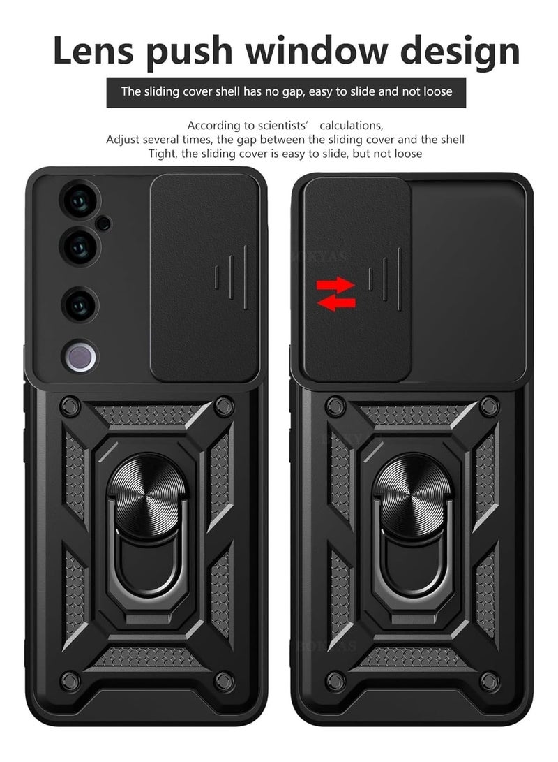 general Compatible with VIVO V40 5G Case, Case with Slide Camera Cover Heavy Duty Military Grade Shockproof Magnetic Ring Holder Kickstand Case for VIVO V40 - Image 2