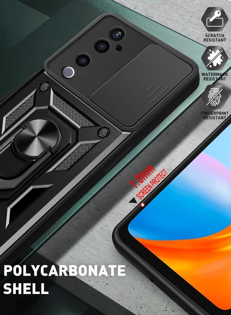 general Compatible with VIVO V40 5G Case, Case with Slide Camera Cover Heavy Duty Military Grade Shockproof Magnetic Ring Holder Kickstand Case for VIVO V40 - Image 4
