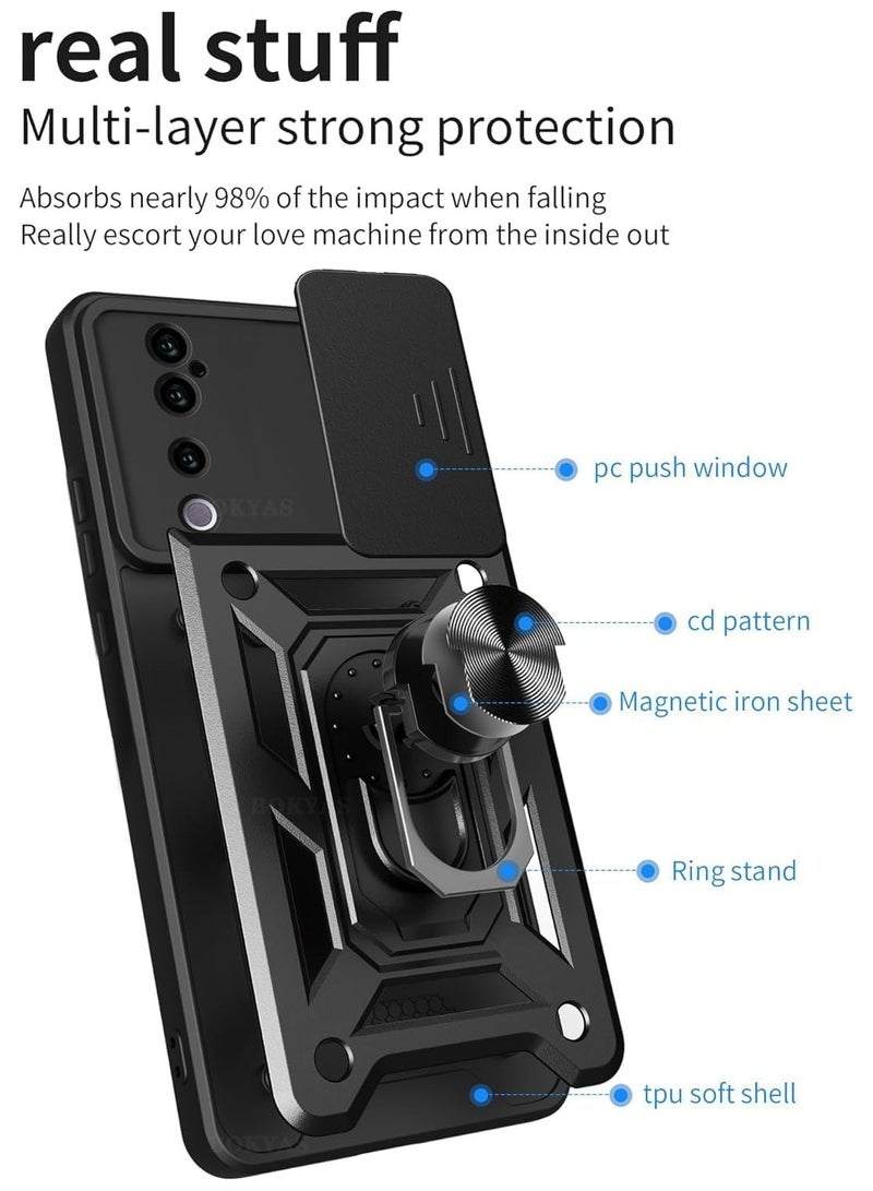 general Compatible with VIVO V40 5G Case, Case with Slide Camera Cover Heavy Duty Military Grade Shockproof Magnetic Ring Holder Kickstand Case for VIVO V40 - Image 5