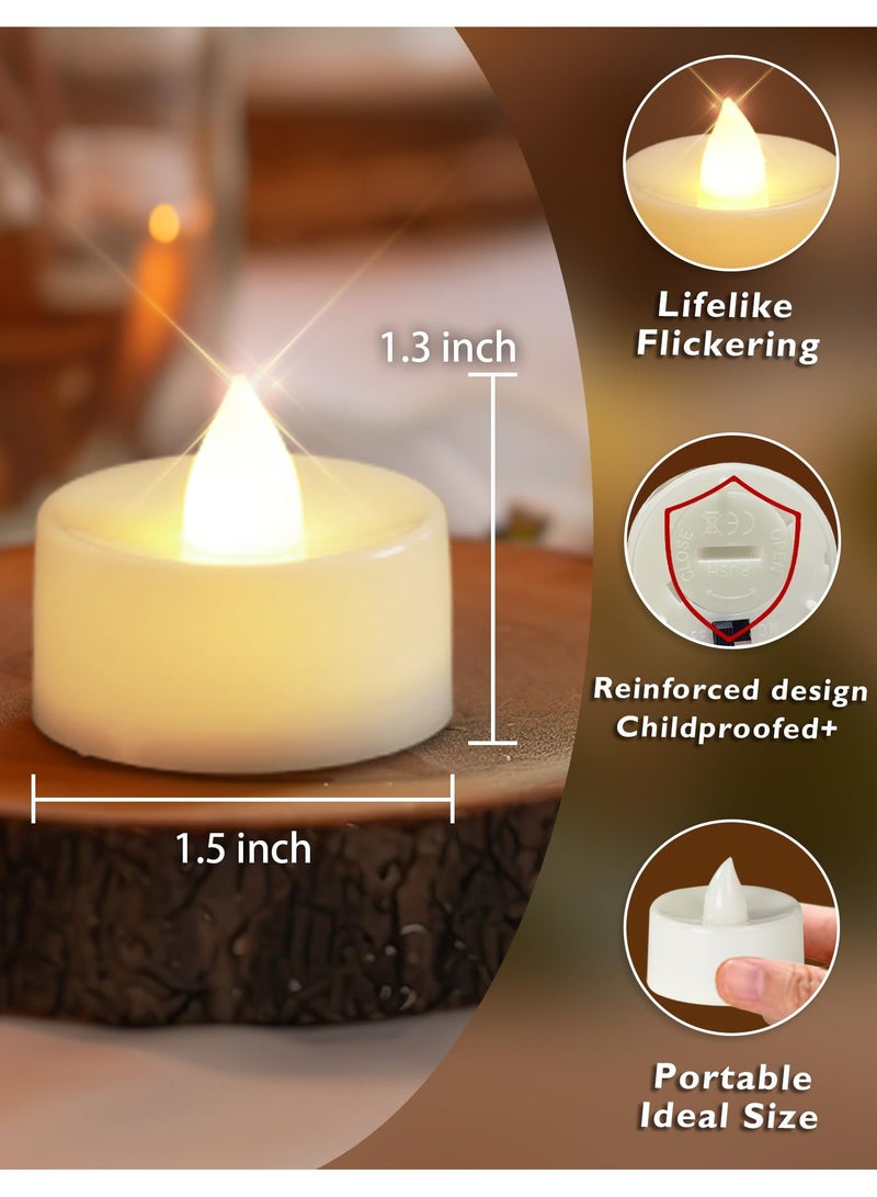 VIUAUAX 24-Pack Flameless LED Tea Lights Candles Battery Operated, LED Real Wax Battery Operated Flameless Candle Tea Light Set 200+Hour Fake Electric Candles TeaLights for Votive, Aniversary, Wedding Centerpiece Table Decor, Funeral, Halloween,  - Image 3