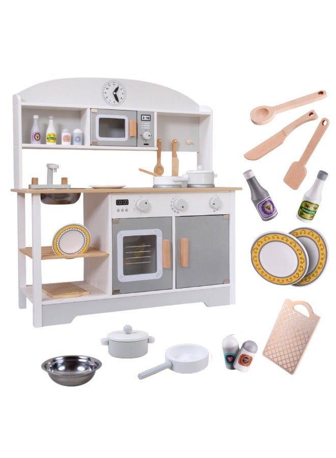 XiuWoo Children's Wooden Toy Kitchen with Accessories, Play Kitchen with Oven, Sink, Microwave, Hob and 12 Accessories Perfect for Gifting, Educational Game (72 x 68 x 26 cm) - Image 1