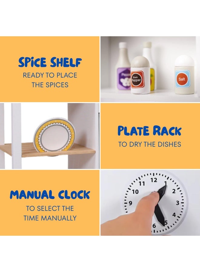 XiuWoo Children's Wooden Toy Kitchen with Accessories, Play Kitchen with Oven, Sink, Microwave, Hob and 12 Accessories Perfect for Gifting, Educational Game (72 x 68 x 26 cm) - Image 5