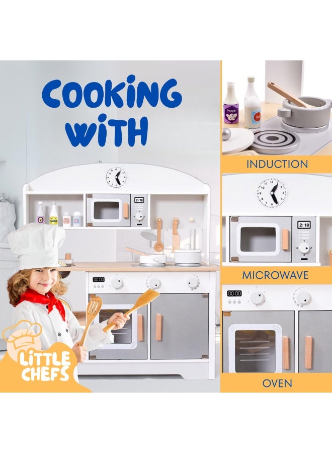 XiuWoo Children's Wooden Toy Kitchen with Accessories, Play Kitchen with Oven, Sink, Microwave, Hob and 12 Accessories Perfect for Gifting, Educational Game (72 x 68 x 26 cm) - Image 4