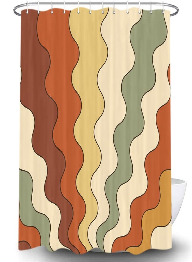 Bzhilja Retro Vintage Wavy Earth Tones Shower Curtain, Bohemian Orange Yellow Terracotta Bath Curtains, Cute 70s 60s Mid-Century Abstract Art Bathroom Set with Hooks, 69x70 Yellow Orange - Image 1