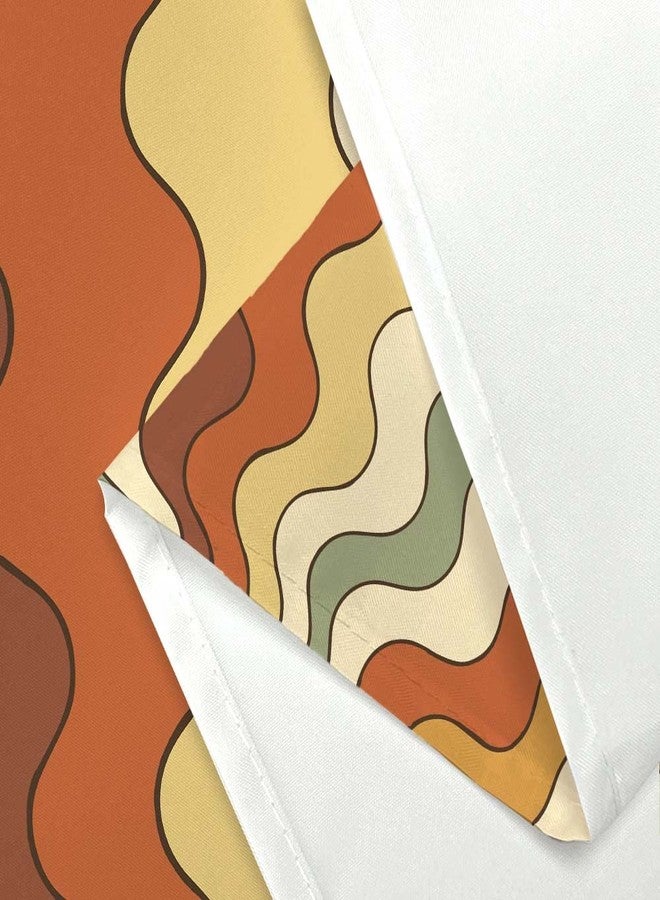 Bzhilja Retro Vintage Wavy Earth Tones Shower Curtain, Bohemian Orange Yellow Terracotta Bath Curtains, Cute 70s 60s Mid-Century Abstract Art Bathroom Set with Hooks, 69x70 Yellow Orange - Image 5
