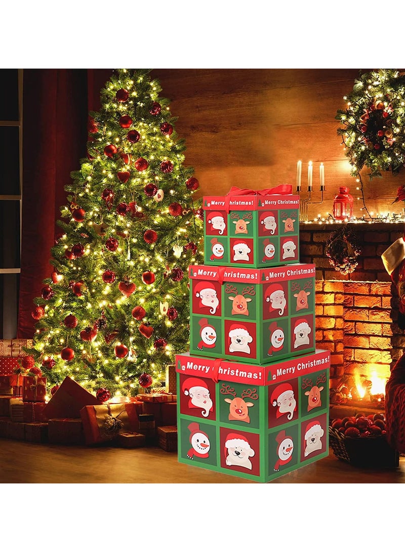 AUTOYSUR 3PCS Christmas Nesting Gift Boxes with Lid, Stacking Boxes Xmas Boxes for Gifts, Red Christmas Tree Gift Wrap Boxes for Christmas New Year Wrapping Presents and Decorations - Image 1