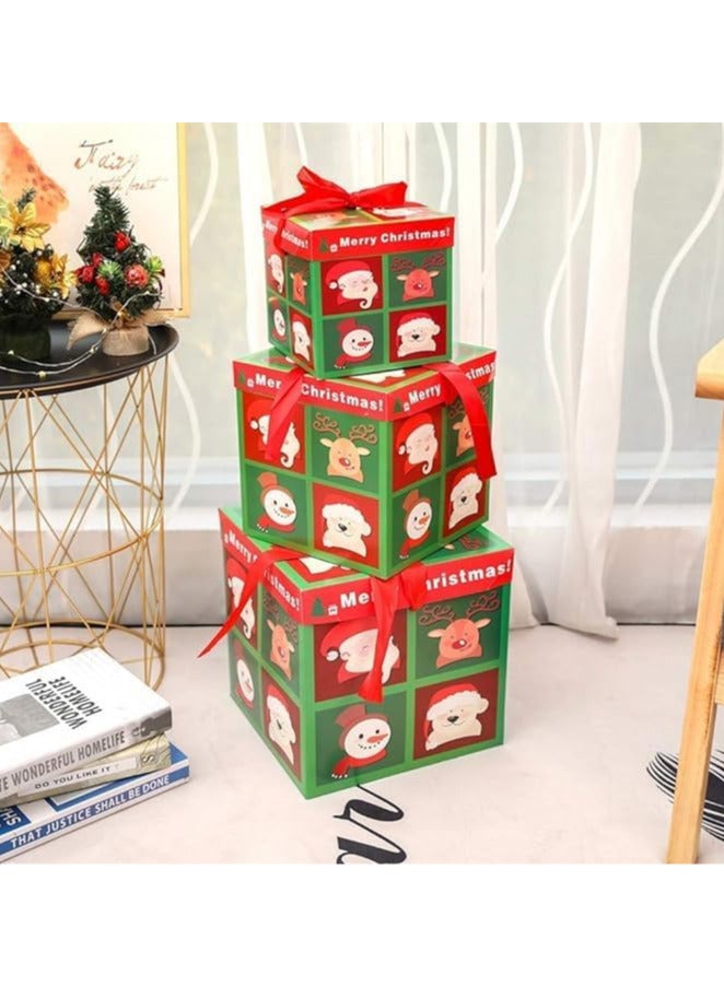 AUTOYSUR 3PCS Christmas Nesting Gift Boxes with Lid, Stacking Boxes Xmas Boxes for Gifts, Red Christmas Tree Gift Wrap Boxes for Christmas New Year Wrapping Presents and Decorations - Image 2