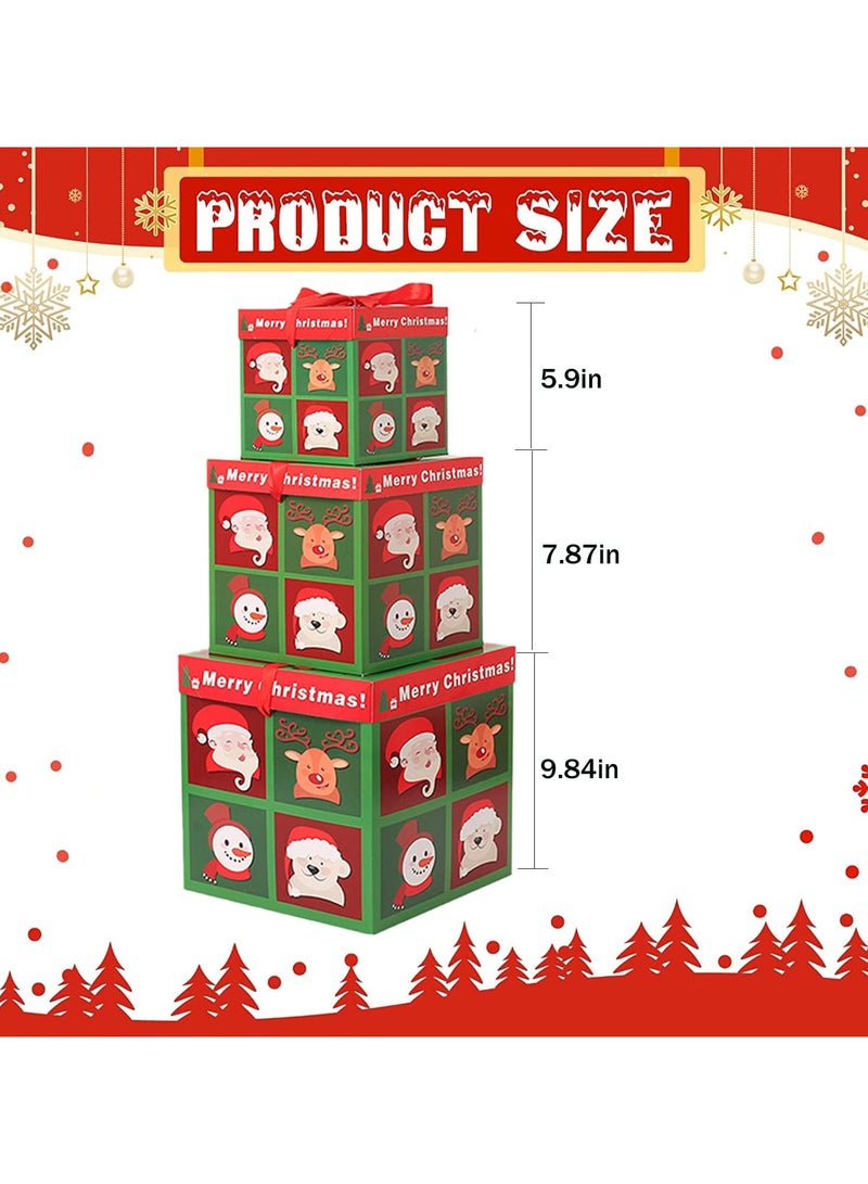 AUTOYSUR 3PCS Christmas Nesting Gift Boxes with Lid, Stacking Boxes Xmas Boxes for Gifts, Red Christmas Tree Gift Wrap Boxes for Christmas New Year Wrapping Presents and Decorations - Image 3