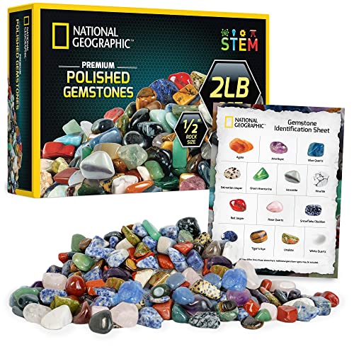 Blue Marble National Geographic Premium Polished Stones 2 Pounds of 12Inch Tumbled Stones and Crystals Bulk 4500 Carats Rock and Mineral Kit Rocks for Kids STEM Toys - Image 1